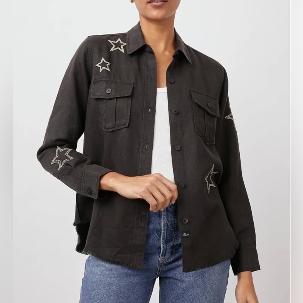 RAILS LOREN SHIRT BLACK METALLIC STARS XS - Linen & Lyocell Blended